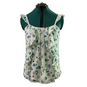 Lauren Conrad Tank Top White w/Blue and Pink Flowers Small